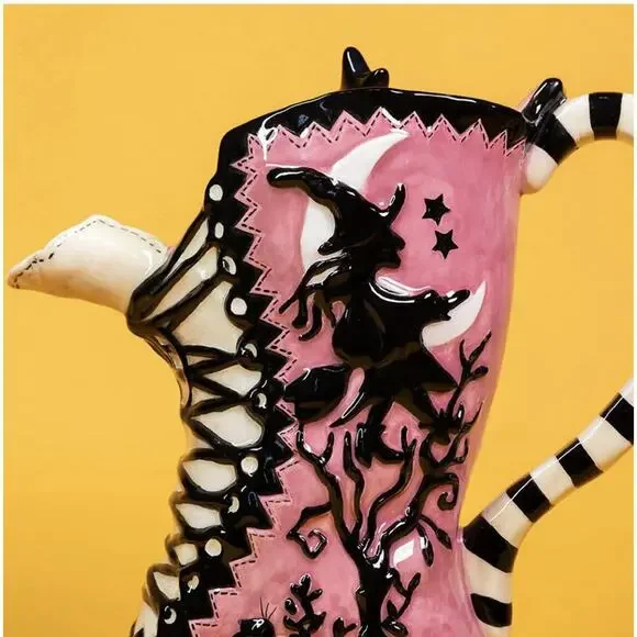 Blue Sky Clayworks Pink High Heels Halloween DecorWitch Boot Teapot Collectible - Picture 3 of 8
